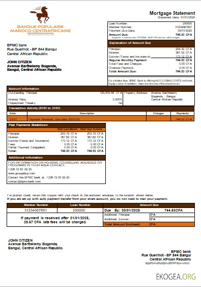 République Centrafricaine BPMC relevé hypothécaire bancaire scr